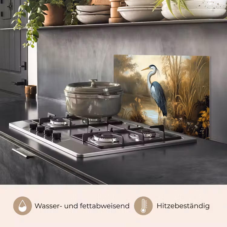 Spritzschutz Küche - Reiher - Wasser - Pflanzen — 2