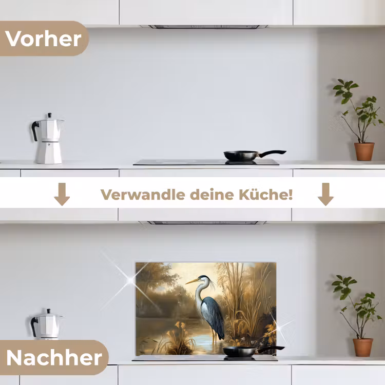 Spritzschutz Küche - Reiher - Wasser - Pflanzen — 7