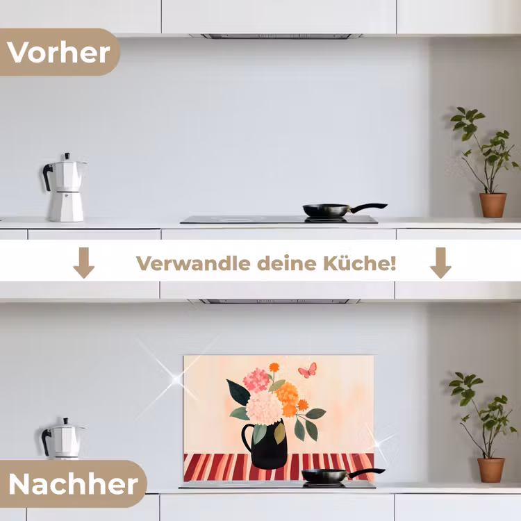 Spritzschutz Küche - Vase - Blumen - Schmetterling - Rot — 7