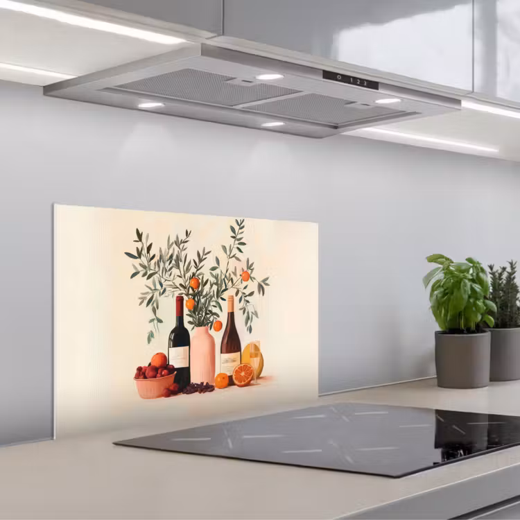 Spritzschutz Küche - Weinflaschen - Äste - Orangen — 1