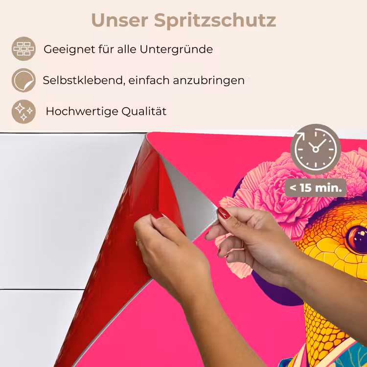 Spritzschutz Küche - Eidechse - Blumen - Rosa - Kimono — 4