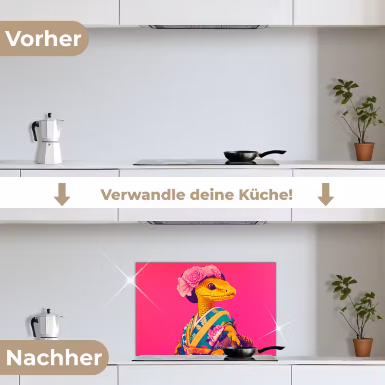 Spritzschutz Küche - Eidechse - Blumen - Rosa - Kimono — 7