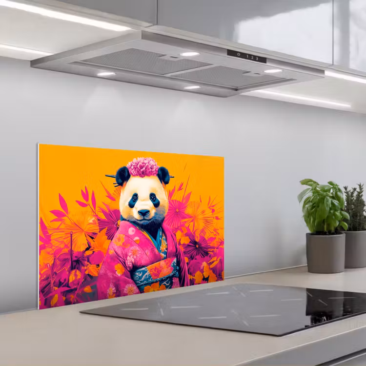 Spritzschutz Küche - Kimono - Rosa - Panda - Blumenkrone — 1