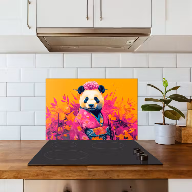 Spritzschutz Küche - Kimono - Rosa - Panda - Blumenkrone — 3
