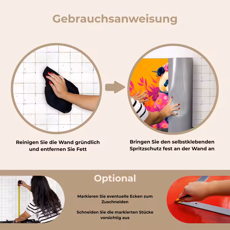 Spritzschutz Küche - Kimono - Rosa - Panda - Blumenkrone — 6