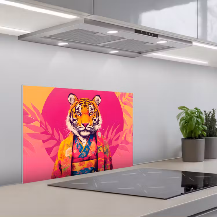 Spritzschutz Küche - Tiger - Kimono - Pflanzen - Rosa — 1