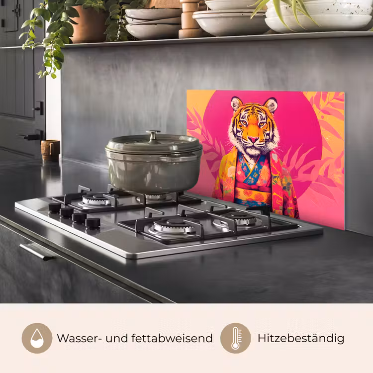 Spritzschutz Küche - Tiger - Kimono - Pflanzen - Rosa — 2