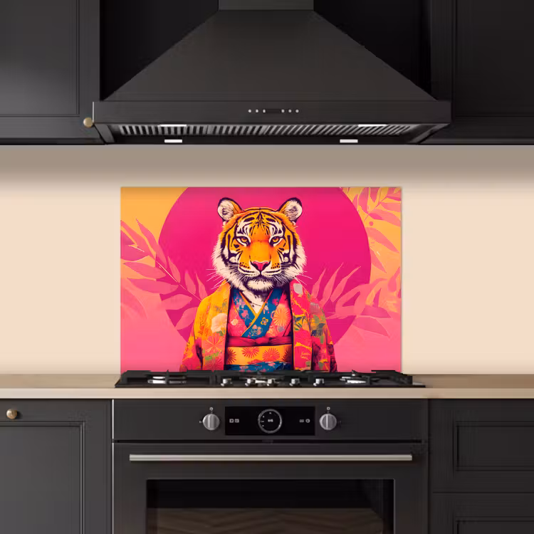 Spritzschutz Küche - Tiger - Kimono - Pflanzen - Rosa — 5