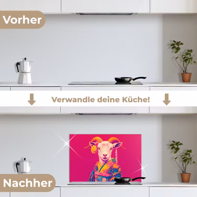 Spritzschutz Küche - Ziege - Hörner - Kimono - Farbenfroh — 7
