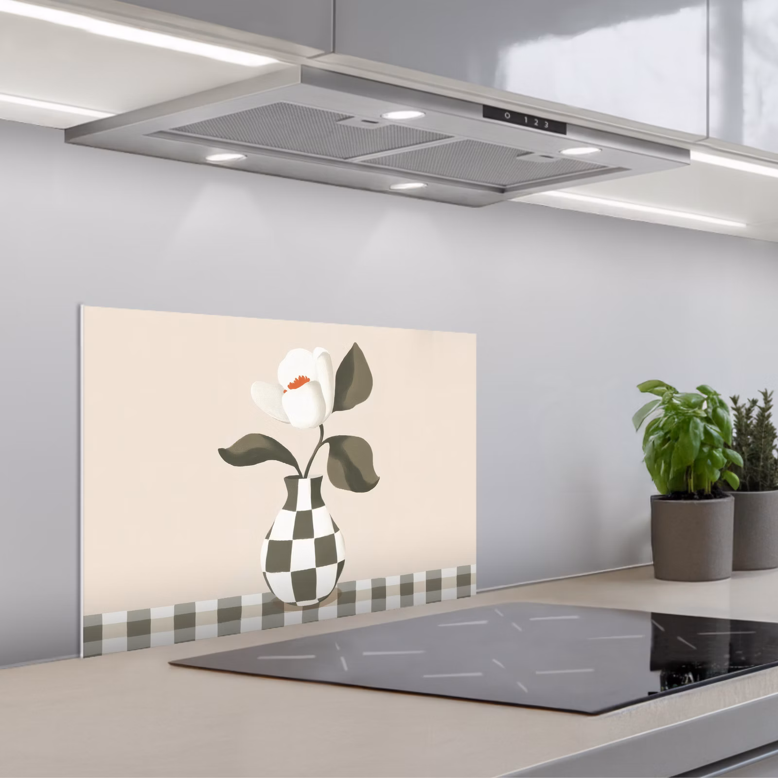 Spritzschutz Küche - Vase - Kariert - Grün - Blume — 1