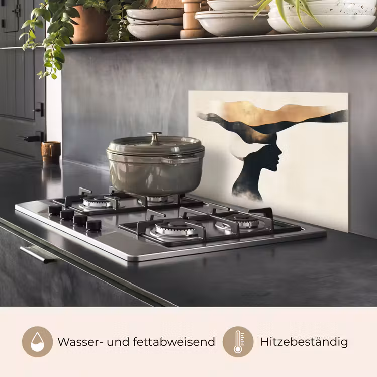 Spritzschutz Küche - Frau - Wellen - Schwarz — 2