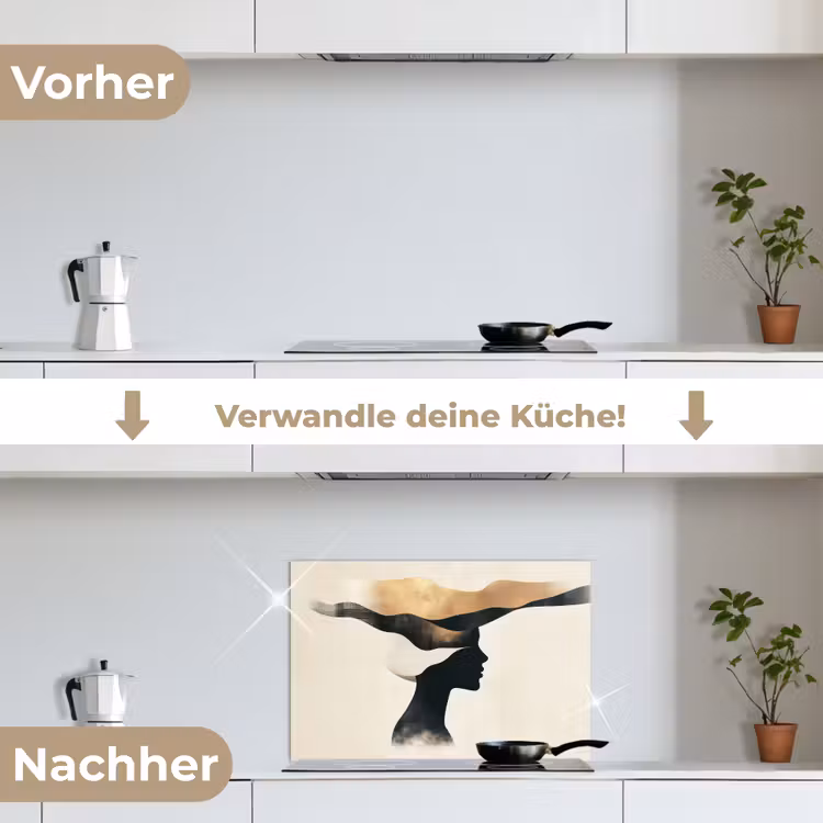 Spritzschutz Küche - Frau - Wellen - Schwarz — 7