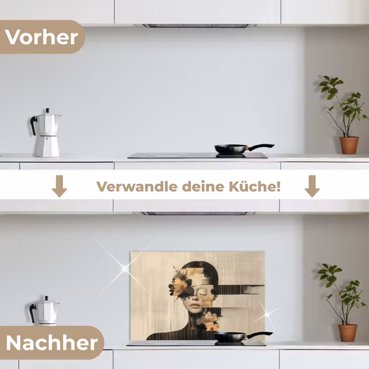 Spritzschutz Küche - Gesicht - Blumen - Schwarz - Frau — 7