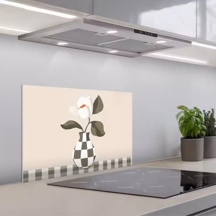 Spritzschutz Küche - Vase - Kariert - Grün - Blume — 1