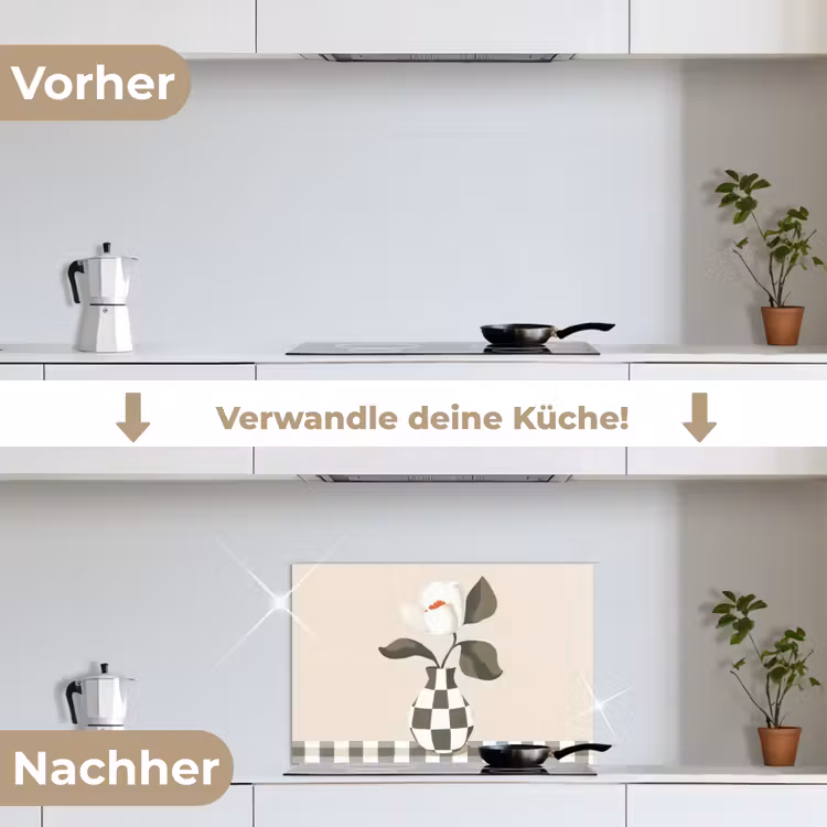 Spritzschutz Küche - Vase - Kariert - Grün - Blume — 7