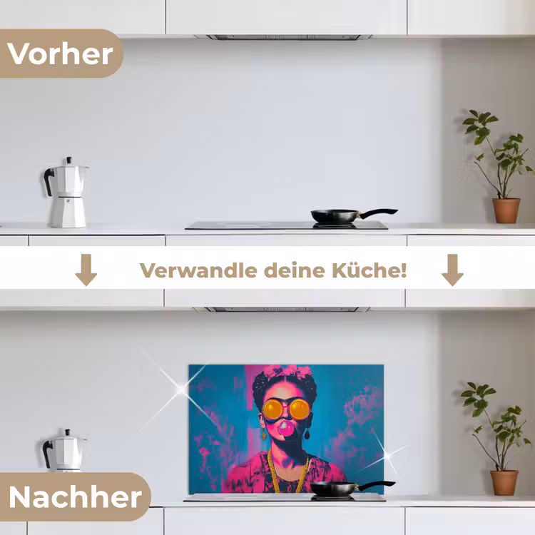 Spritzschutz Küche - Frau - Kaugummi - Sonnenbrille - Orange — 7