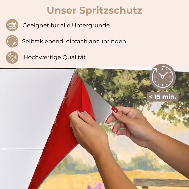 Spritzschutz Küche - Holzbank - Blumentöpfe - Landschaft — 4