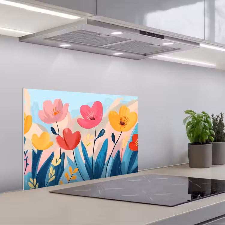 Spritzschutz Küche - Illustration - Blumen - Farbenfroh — 1