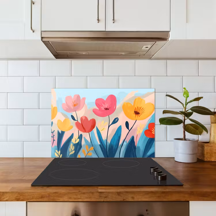 Spritzschutz Küche - Illustration - Blumen - Farbenfroh — 3