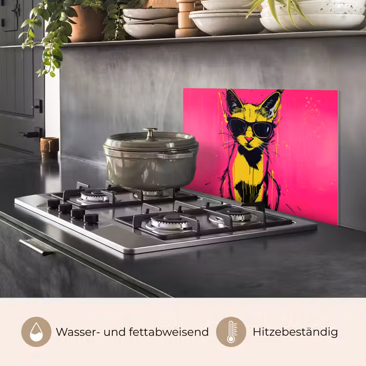 Spritzschutz Küche - Katze - Kunst - Sonnenbrille - Rosa — 2