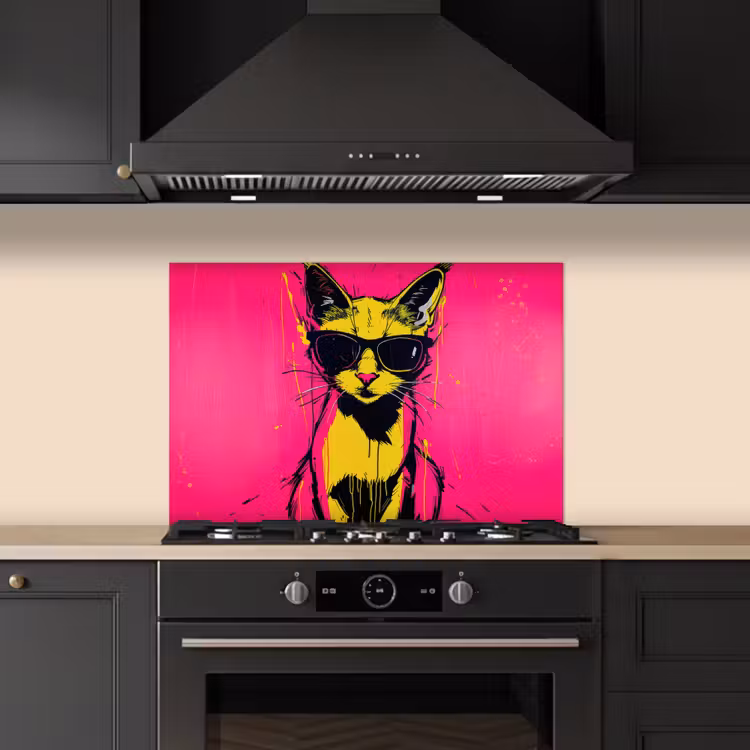 Spritzschutz Küche - Katze - Kunst - Sonnenbrille - Rosa — 5