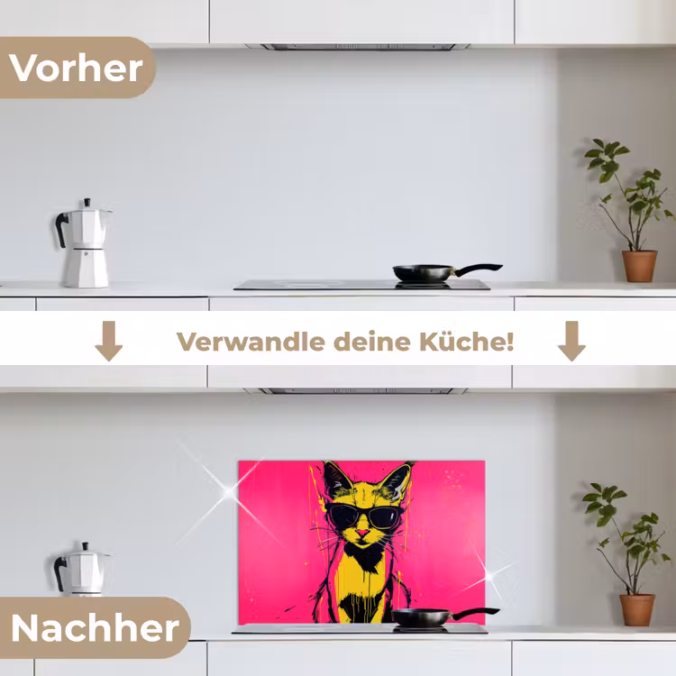 Spritzschutz Küche - Katze - Kunst - Sonnenbrille - Rosa — 7