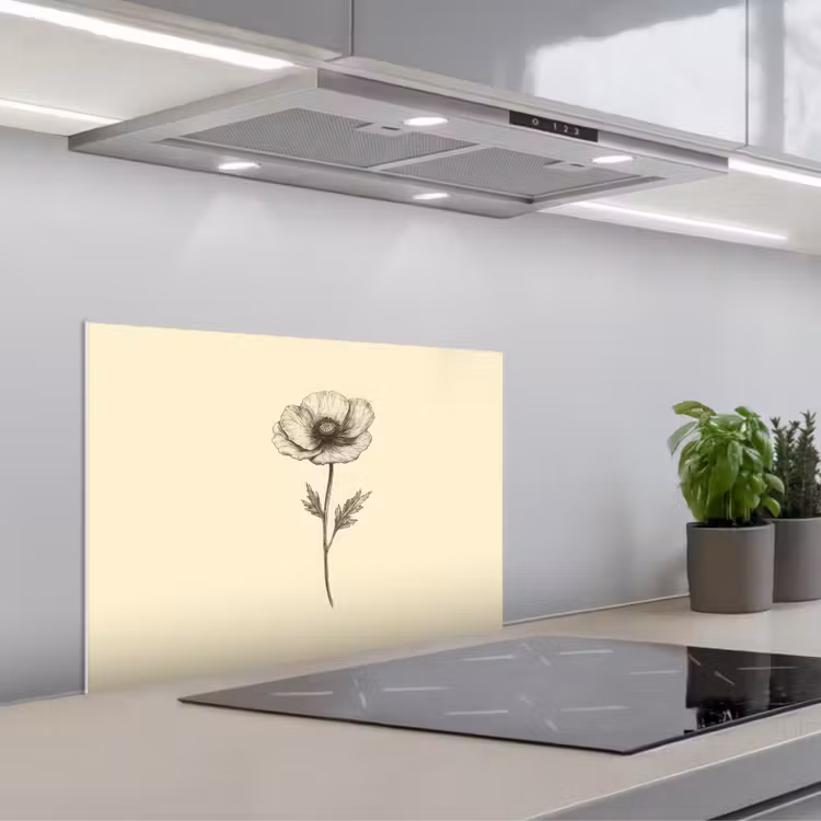 Spritzschutz Küche - Mohn - Illustration - Schwarz — 1