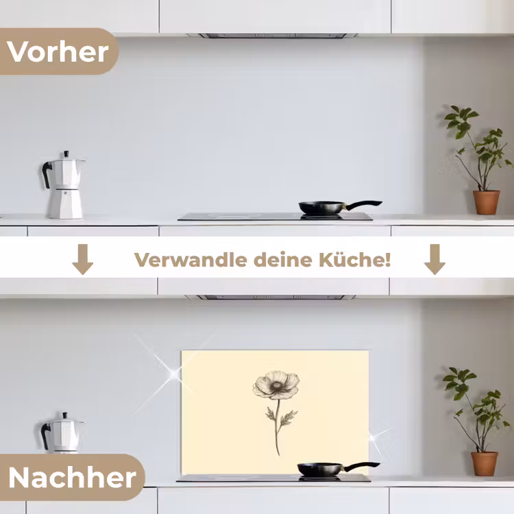 Spritzschutz Küche - Mohn - Illustration - Schwarz — 7