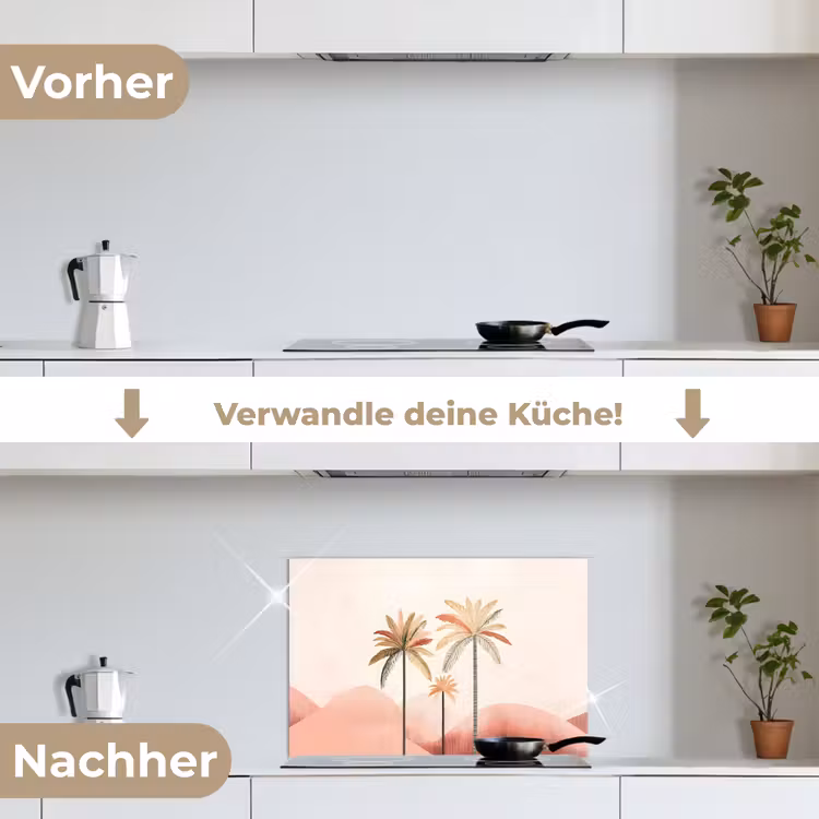 Spritzschutz Küche - Palmen - Hügel - Minimalistisch - Zartrosa — 7