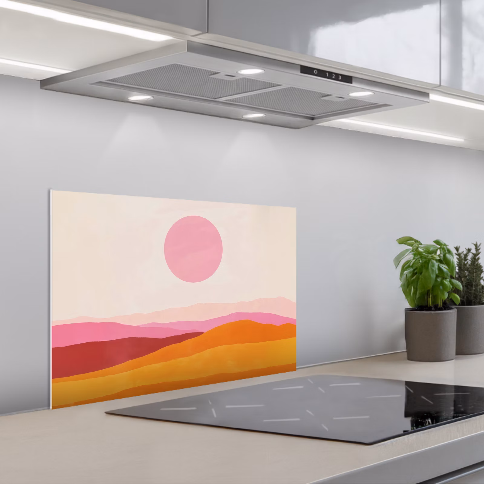 Spritzschutz Küche - Hügel - Orange - Sonne - Abstrakt — 1