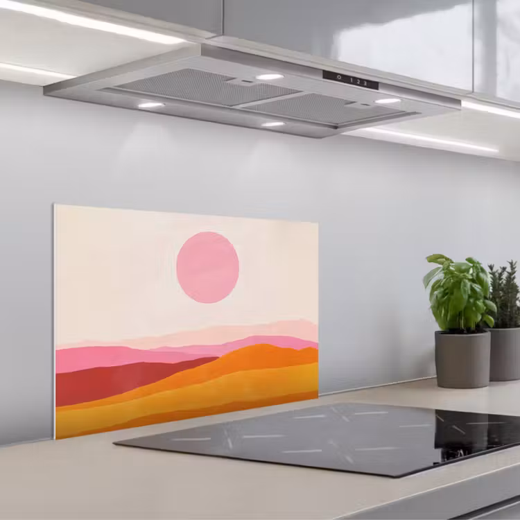 Spritzschutz Küche - Hügel - Orange - Sonne - Abstrakt — 1