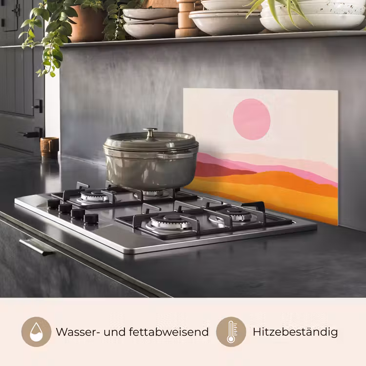 Spritzschutz Küche - Hügel - Orange - Sonne - Abstrakt — 2