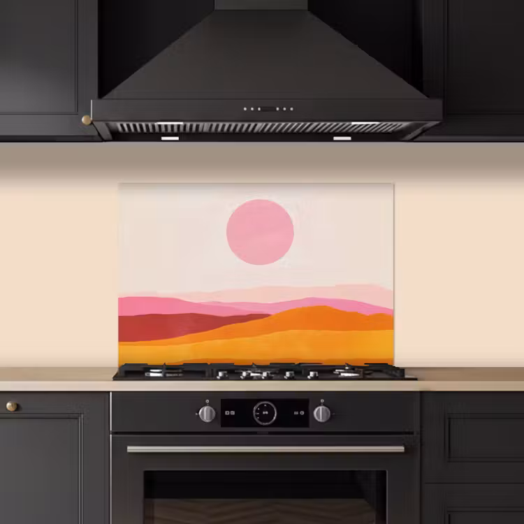 Spritzschutz Küche - Hügel - Orange - Sonne - Abstrakt — 5