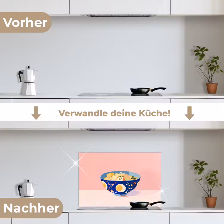 Spritzschutz Küche - Nudeln - Schüssel - Blau - Illustration — 7