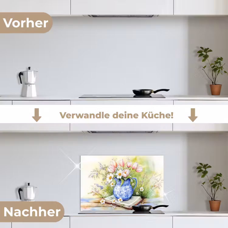 Spritzschutz Küche - Vase - Delfter Blau - Gänseblümchen — 7