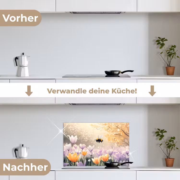 Spritzschutz Küche - Veilchen - Biene - Sonnenlicht — 7