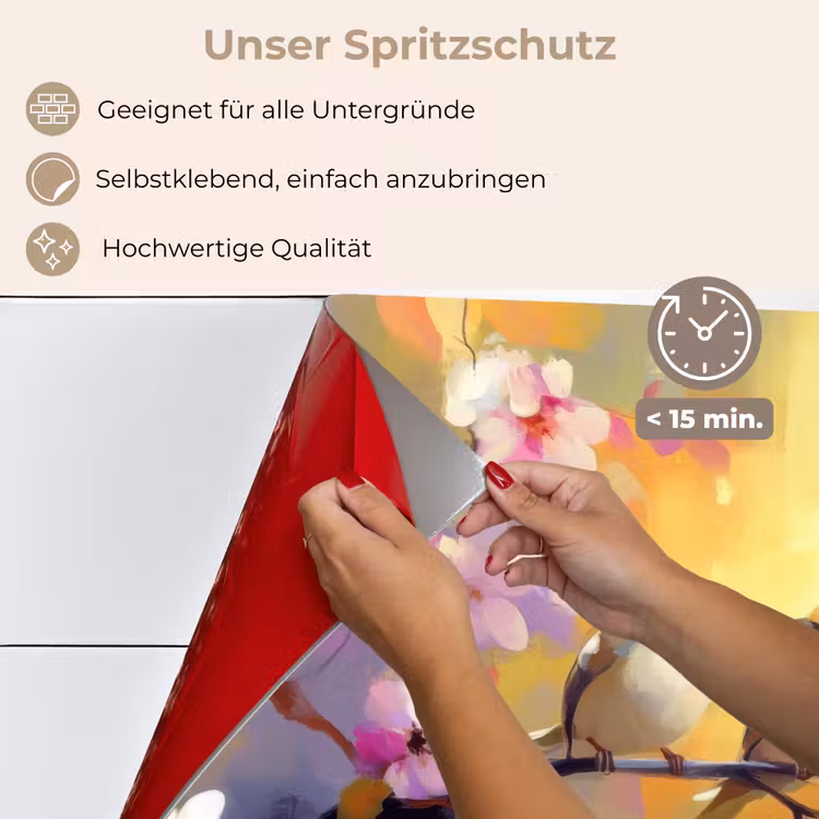 Spritzschutz Küche - Vögel - Blumen - Rosa — 4