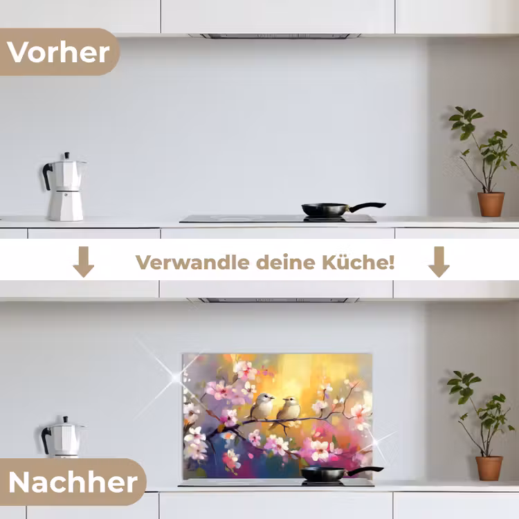 Spritzschutz Küche - Vögel - Blumen - Rosa — 7