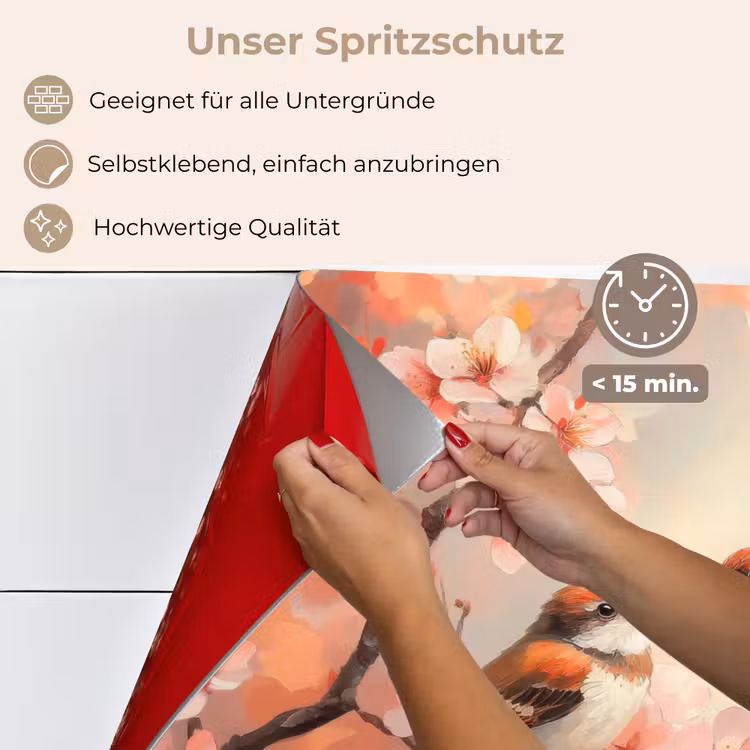 Spritzschutz Küche - Vögel - Romantisch - Blühende Zweige — 4