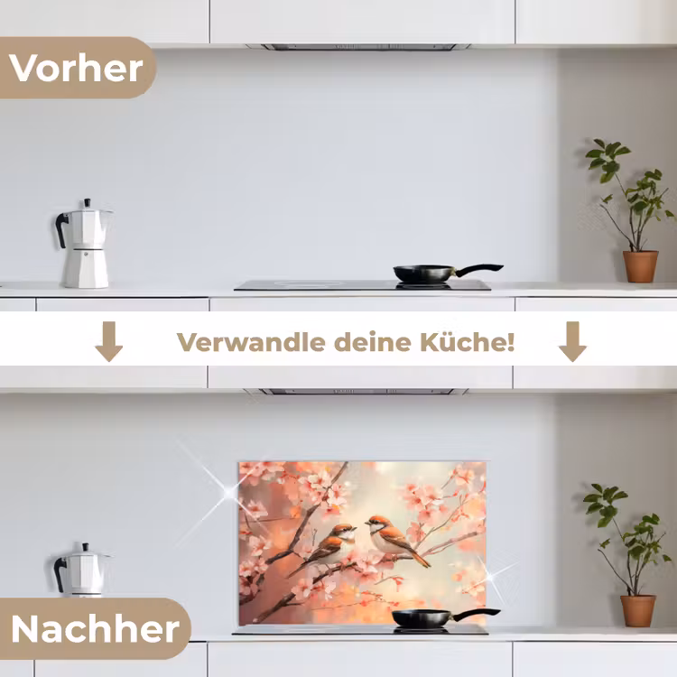 Spritzschutz Küche - Vögel - Romantisch - Blühende Zweige — 7