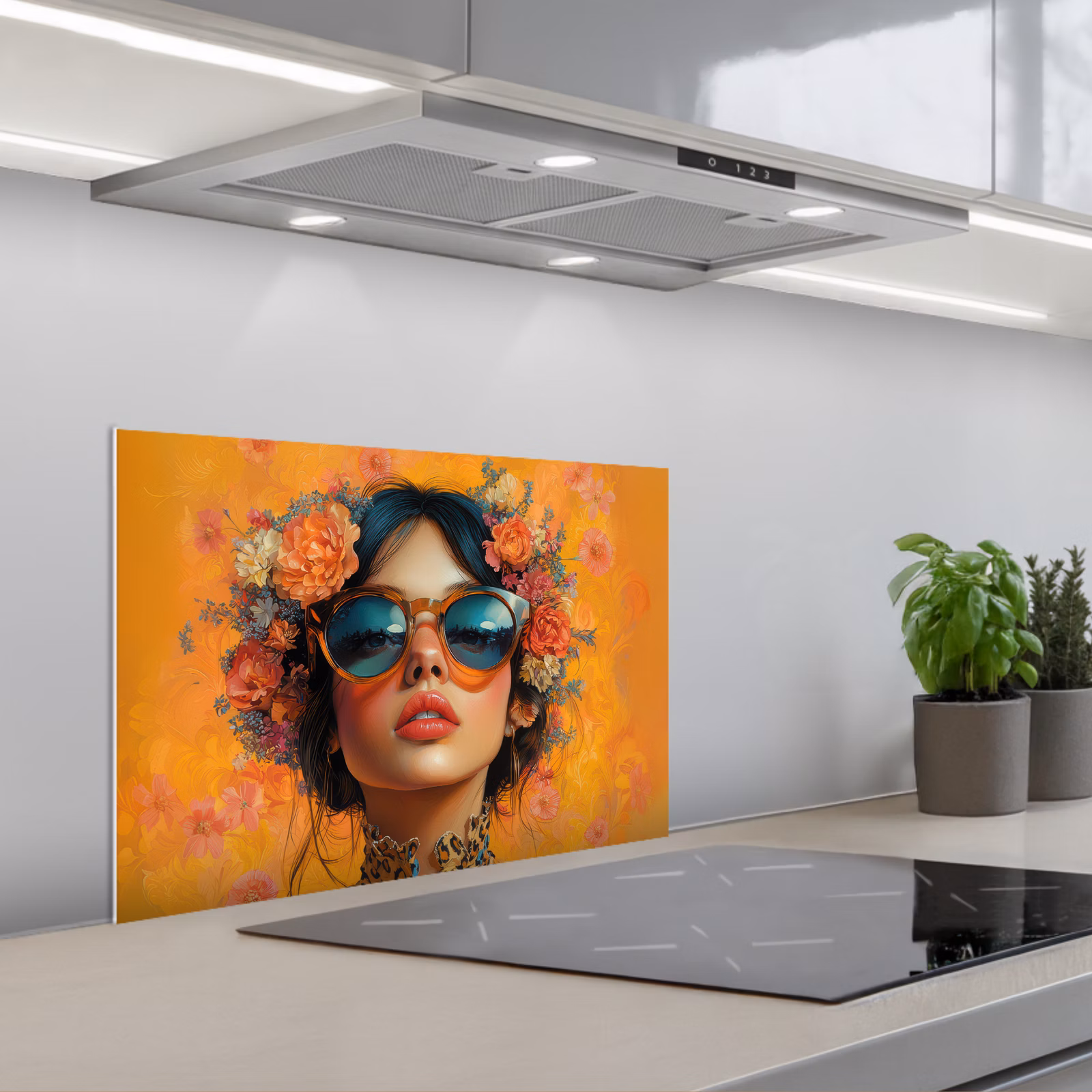 Spritzschutz Küche - Frau - Blumen - Ästhetik - Orange — 1