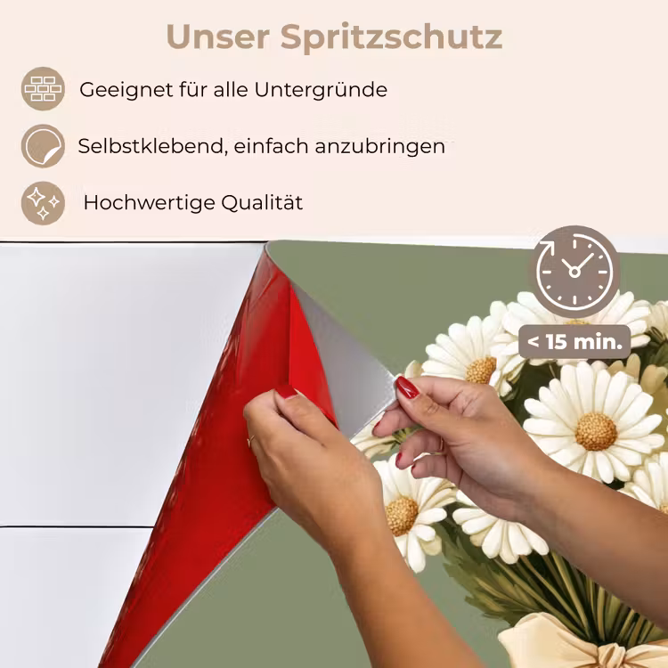 Spritzschutz Küche - Farbband - Blumenstrauß - Grün - Zitat — 4