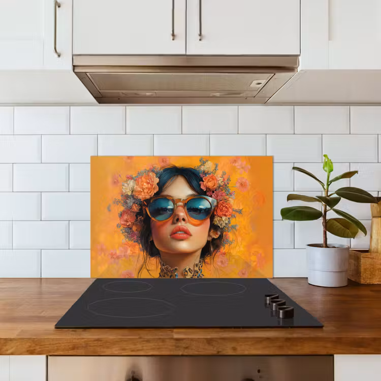 Spritzschutz Küche - Frau - Blumen - Ästhetik - Orange — 3