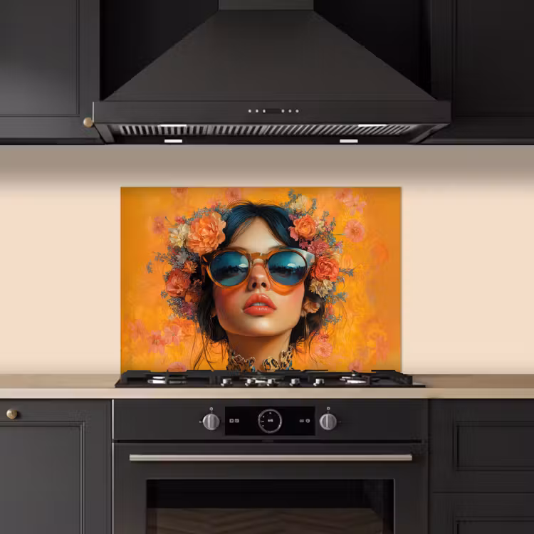 Spritzschutz Küche - Frau - Blumen - Ästhetik - Orange — 5