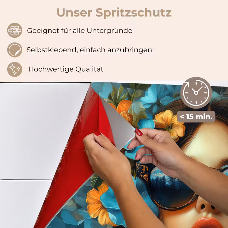Spritzschutz Küche - Frau - Blumen - Orange - Blau - Modern — 4