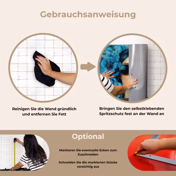 Spritzschutz Küche - Frau - Blumen - Schmetterlinge - Blau - Abstrakt — 6