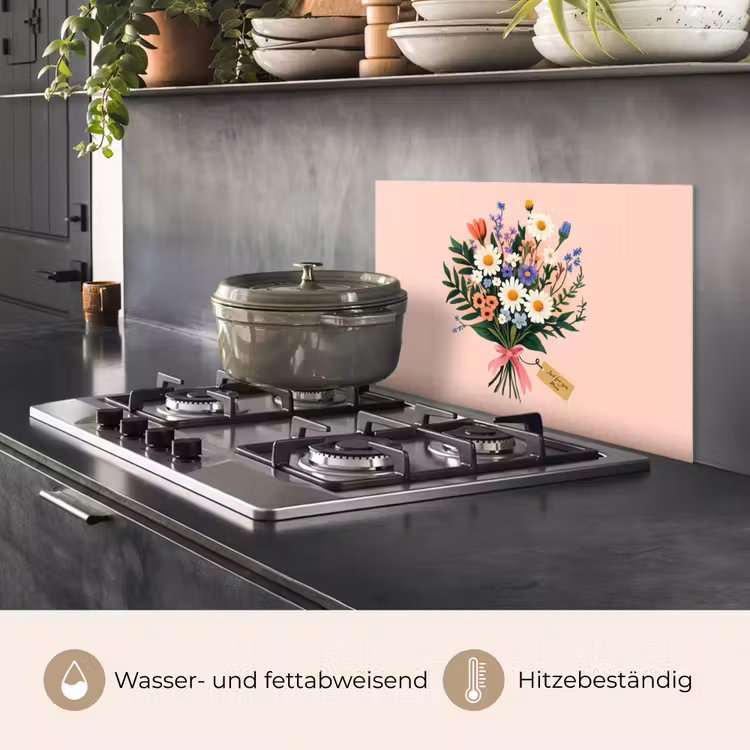 Spritzschutz Küche - Gänseblümchen - Blumenstrauß - Schleife - Rosa — 2