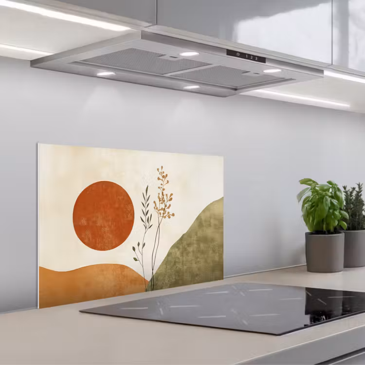 Spritzschutz Küche - Sonne - Abstrakt - Äste - Orange — 1
