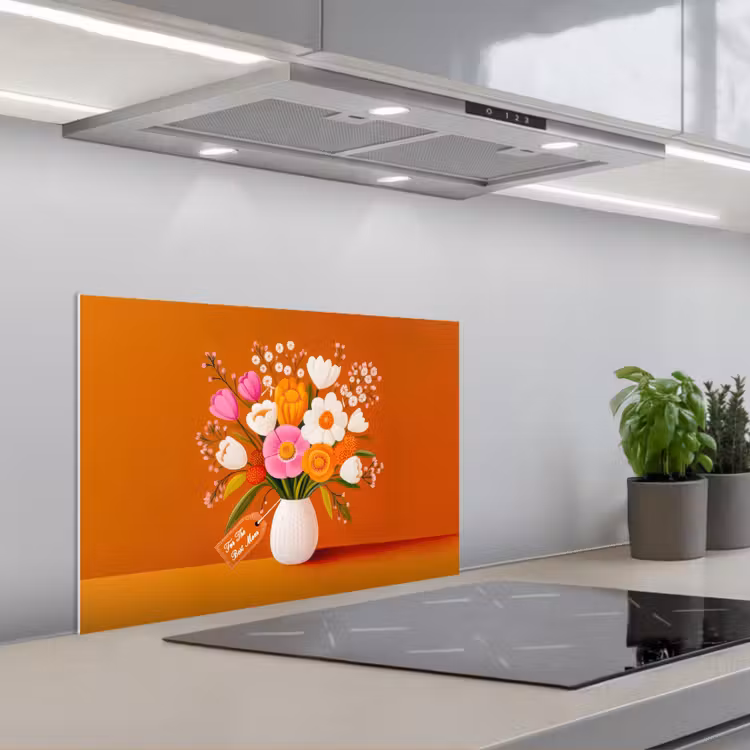 Spritzschutz Küche - Vase - Blumen - Orange — 1