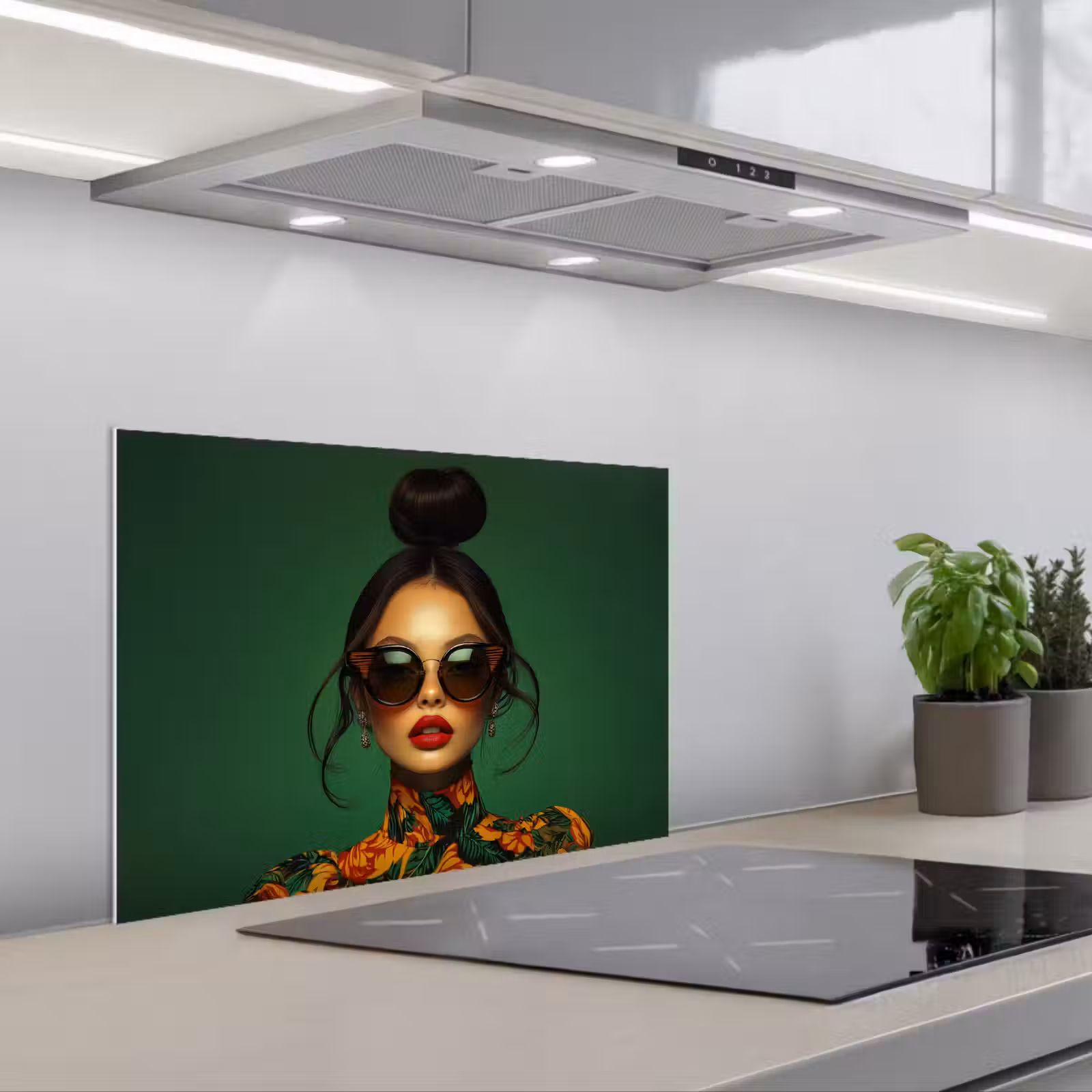 Spritzschutz Küche - Frau - Grün - Modern - Brille - Abstrakt — 1